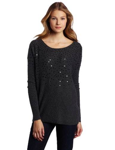 Velvet Women's Stalia Sequins Pullover Sweater, Charcoal, Petite