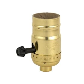 Leviton 7090-PG Medium Base Complete, Aluminum Shell Incandescent Lampholder, Removable Turn Knob, 2-Circuit, for 3-Way 2-Filament Lamps, Brass