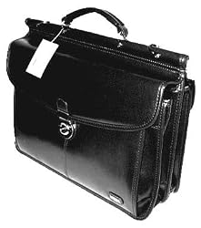 Bugatti Black Genuine Leather Briefcase Laptop Double Flap