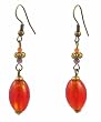 Earrings - E321 - Murano Style Glass and Antique Gold Tone Beads - Oval ~ Red