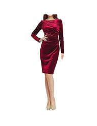 Sophisticated Knee Length Ruched Belted Long Sleeves Round Neck Cotton/Polyester/Velvet Bodycon Dress/Evening Dress/Party Dress/Midi Dress 