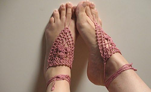 Foot Jewelry, Anklet, Bdsm Jewelry, Pink Crochet Foot Thong, Bridesmaid Sandals, Sexy Yoga Anklet