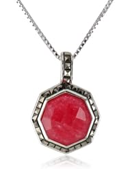 Judith Jack "Items of the Season" Sterling Silver, Marcasite and Ruby Jade Pendant Necklace, 18"