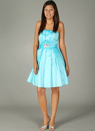 Strapless Pleated Brooch Dress MED BLUE