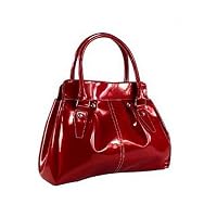 Cherry red high gloss patent framed grab handbag