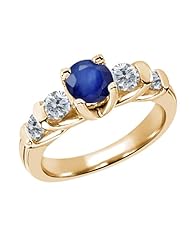 1.94 Ct Round Blue Sapphire G/H Diamond 18K Yellow Gold Ring