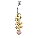 Halloween Golden Skull October Birthstone Button Navel Body Jewelry Dangles Belly Ring