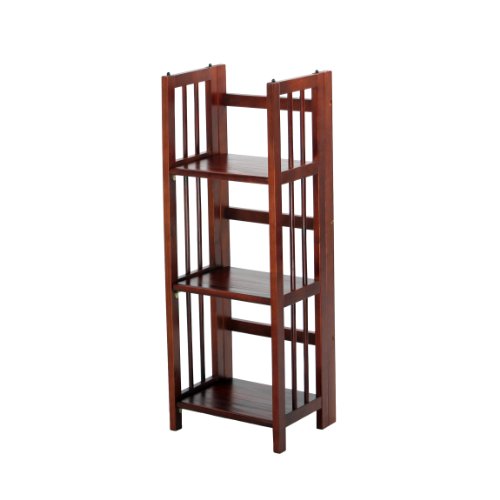 Yu Shan 3-Shelf Folding Stackable Bookcase, 14-Inch Wide, Walnut