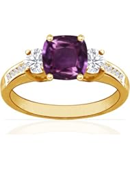14K Yellow Gold Cushion Cut Purple Sapphire Ring With Sidestones