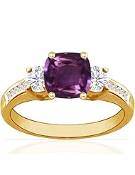 18K Yellow Gold Cushion Cut Purple Sapphire Ring With Sidestones