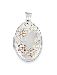 Sterling Silver Floral 26mm Oval Locket