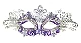 Venetian Purple Mask w/ Silver Metal Laser-cut and Crystals on Eyes
