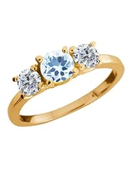 1.24 Ct Round Sky Blue Topaz G/H Diamond 18K Yellow Gold Ring