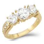 Solid 14k Yellow Gold 3 Three Stone Engagement CZ Cubic Zirconia Ring 1.50ct Round Cut