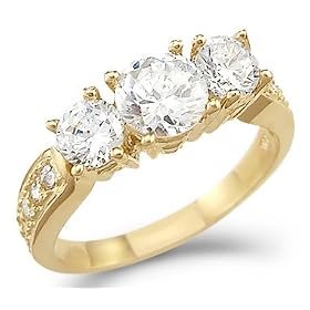 Size- 4 - Solid 14k Yellow Gold 3 Three Stone Engagement CZ Cubic Zirconia Ring 1.50ct Round Cut