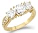 Solid 14k Yellow Gold 3 Three Stone Engagement CZ Cubic Zirconia Ring 1.50ct Round Cut