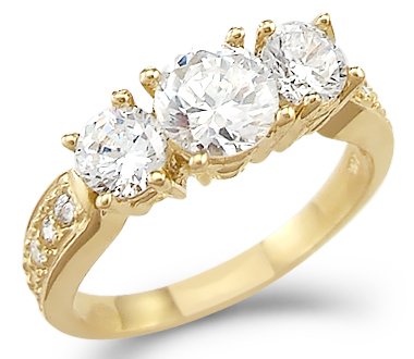 Solid 14k Yellow Gold 3 Three Stone Engagement CZ Cubic Zirconia Ring 1.50ct Round Cut