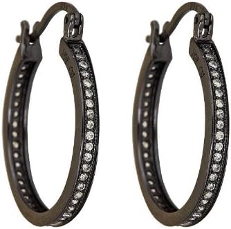 Fashion Jewelry BLACK 925 Sterling Silver CUBIC ZIRCONIA Hoop Diamond Stud Earrings for Women 1 INCH