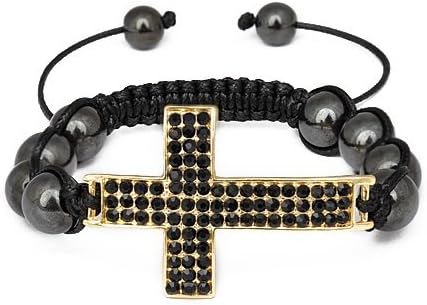 HOT Black Cord Goldtone Crystal Cross Beaded Bracelet