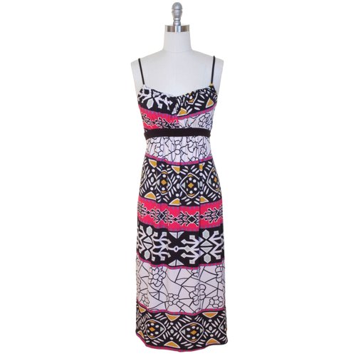 Discount White & Pink Abstract Colorful Print Long Maxi Summer Dress