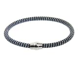 Italian Sterling Silver Diamond Cut Bead on Blue Silk Cord with Magnet Lock, 7.5