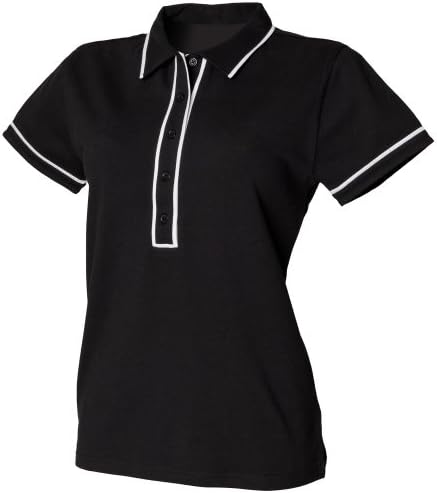 Skinni Fit Ladies/Womens Contrast Piped Polo Shirt (M) (Black/White)