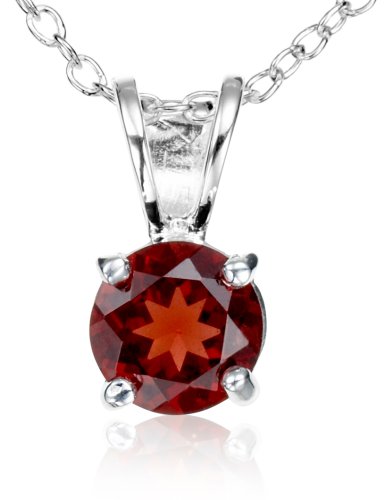 Sterling Silver 6mm Round Garnet Pendant, 18