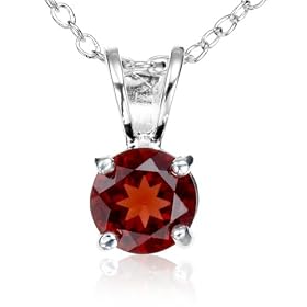 Sterling Silver 6mm Round Garnet Pendant, 18" by Garnet