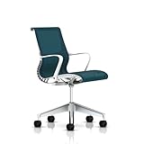 Setu Office Chair by Herman Miller - Official Retailer - With Arms - Studio White Frame - 5-star Base with Hard Floor Casters - Peacock Lyris