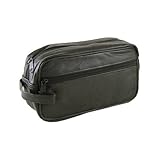 Mens Compact Black Leather Shaving Toiletry Bag