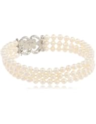 Sterling Silver Diamond and Freshwater Cultured Pearl Art Deco Bracelet, 8"