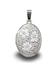Sterling Silver Oval " Floral" Picture Locket 5/8 Inch x just Over 3/4 inch Sterling Silver
