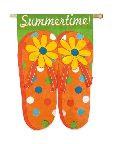 Summertime Flip Flops Applique House Flag - Double Sided