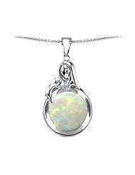 Original Star K (tm) Loving Mother With Child Family Pendant With Round 10mm Created Opal in 925 Sterling Silver