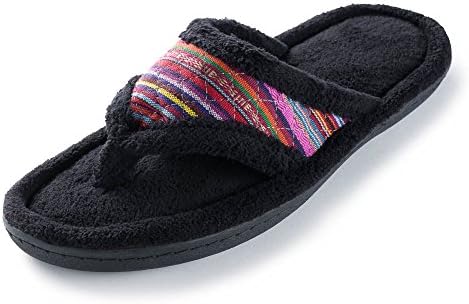 Beverly Rock Womens Embroidered, Plush Terry Cotton SPA Thong Slipper Plus A FREE "SHOP USA" Satin Eye Mask Black L