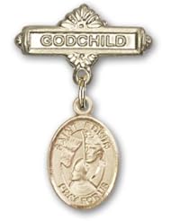 14K Gold Baby Badge with St. Edwin Charm and Godchild Badge Pin