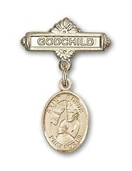 Gold Filled Baby Badge with St. Edwin Charm and Godchild Badge Pin