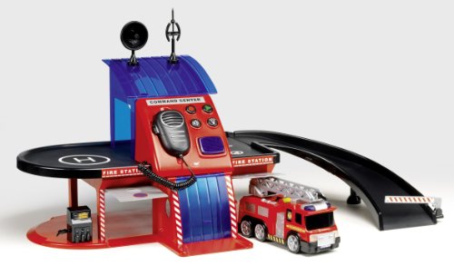 Dickie 203603801 - Fire Station, Feuerwehr-Station, battbetrieben mit Funktionen inklusive Auto mit Wasserpumpe, 80x35x35cm