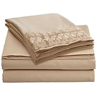Clara Clark 4pc Bed Sheet Set, King Size, Cream Beige, Lace