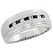 14 Karat Weissgold Satin gebuerstete Center Herren Ring, mit 0.18 Karat Prinzessschliff Diamanten & 0.30 Karat Prinzessschliff Blau Saphir Steine, (9mm) breit
