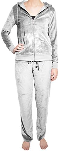 Central Park Velour Track Suit Set (Heather Gray Sequin, Medium)