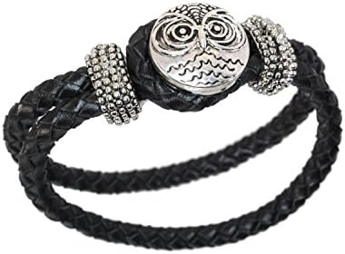 20mm Kix Snaps Owl Snap Button Charm Bracelet Silver-tone Braided Leather (799)