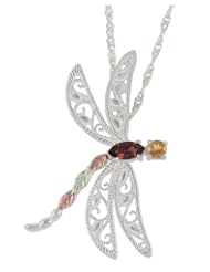 Citrine and garnet dragonfly Black Hills Silver pendant