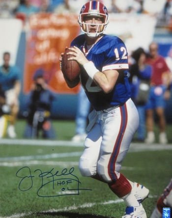 Jim Kelly Autographed/Hand Signed Buffalo Bills 16x20 Photo with HOF 02 inscription