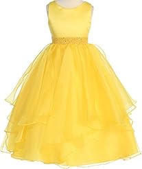 Girls Ankle Length  Lace-Up Beaded Asymmetric Satin Sleeveless Flower-Girl Dress/Pageant Dress/Prom Dress/Wedding Dress  With Ruffles