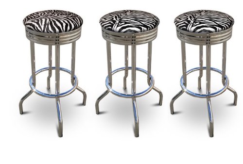 29'' Specialty Chrome Barstools (3 Stools) (Zebra Print)