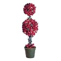 24" Pre-Lit Cranberry Berry Double Ball Topiary Tree With Clear Lights #H89080
