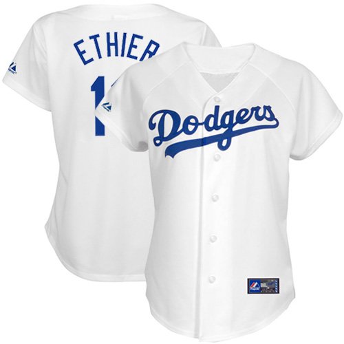 MLB Women's Los Angeles Dodgers Andre Ethier White Home Short Sleeve 5 Button Synthetic Replica Baseball Jersey Spring 2012  (White, Large)