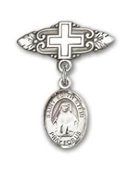 Sterling Silver Baby Badge with St. Edith Stein Charm and Badge Pin with Cross