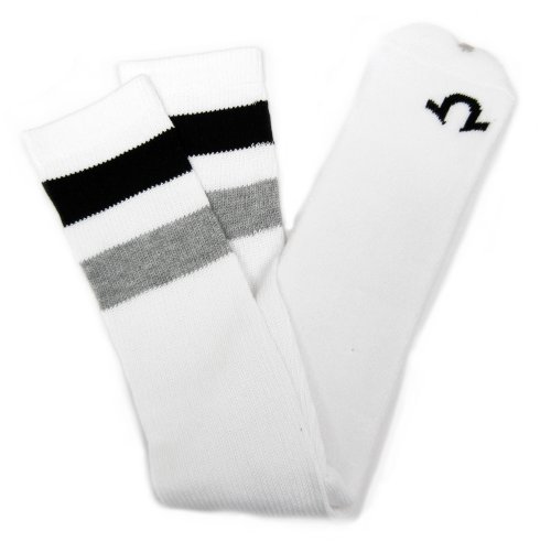 True Religion Men's One Pair Black/ Gray Striped Athletic Sock Size 10-13